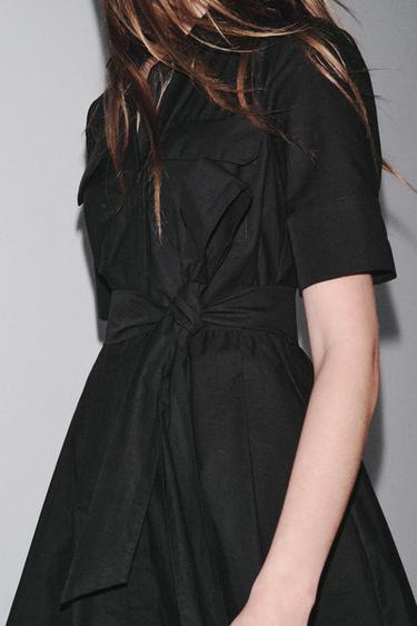 ZW COLLECTION POPLIN MIDI DRESS - Black by Zara