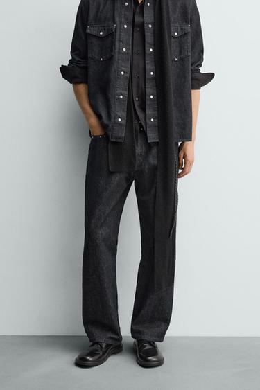 STUDDED STRAIGHT-LEG JEANS - Indigo by Zara