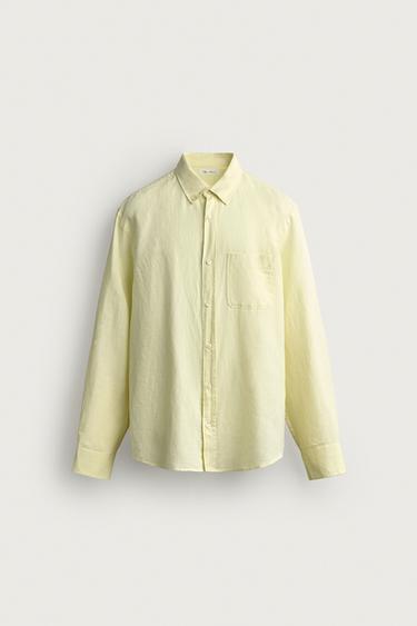 REGULAR FIT LINEN/COTTON SHIRT - Yellow by Zara