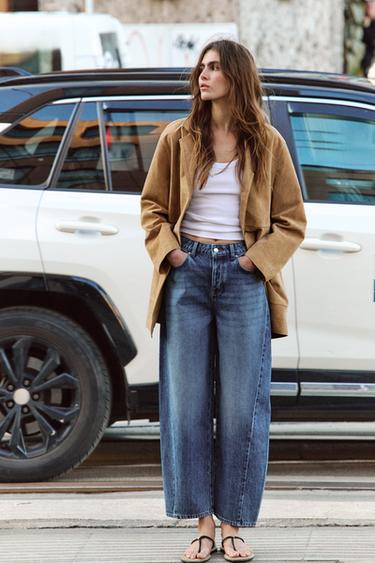 Z1975 HIGH-WAIST BARREL JEANS WITH SEAMS - Mid-blue by Zara