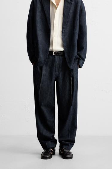 PANTALON DENIM WIDE FIT CROPPED - Indigo de Zara - Image 1