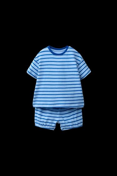 CONJUNTO CAMISETA Y BLOOMER RAYAS - Azul claro de Zara