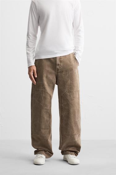 FADED TROUSERS WITH SEAMS - Brown by Zara
