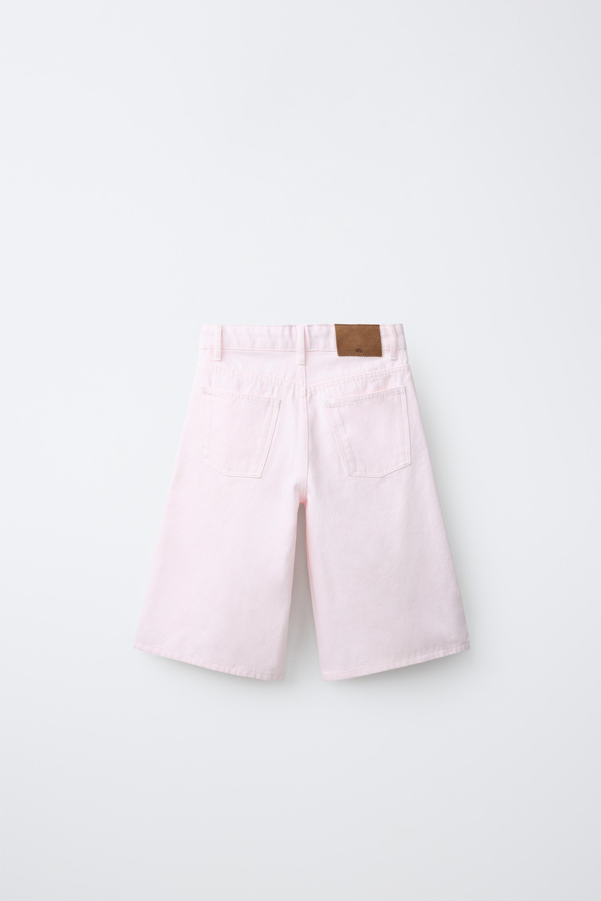 LONG STRIPED CARPENTER SHORTS — Pink / White