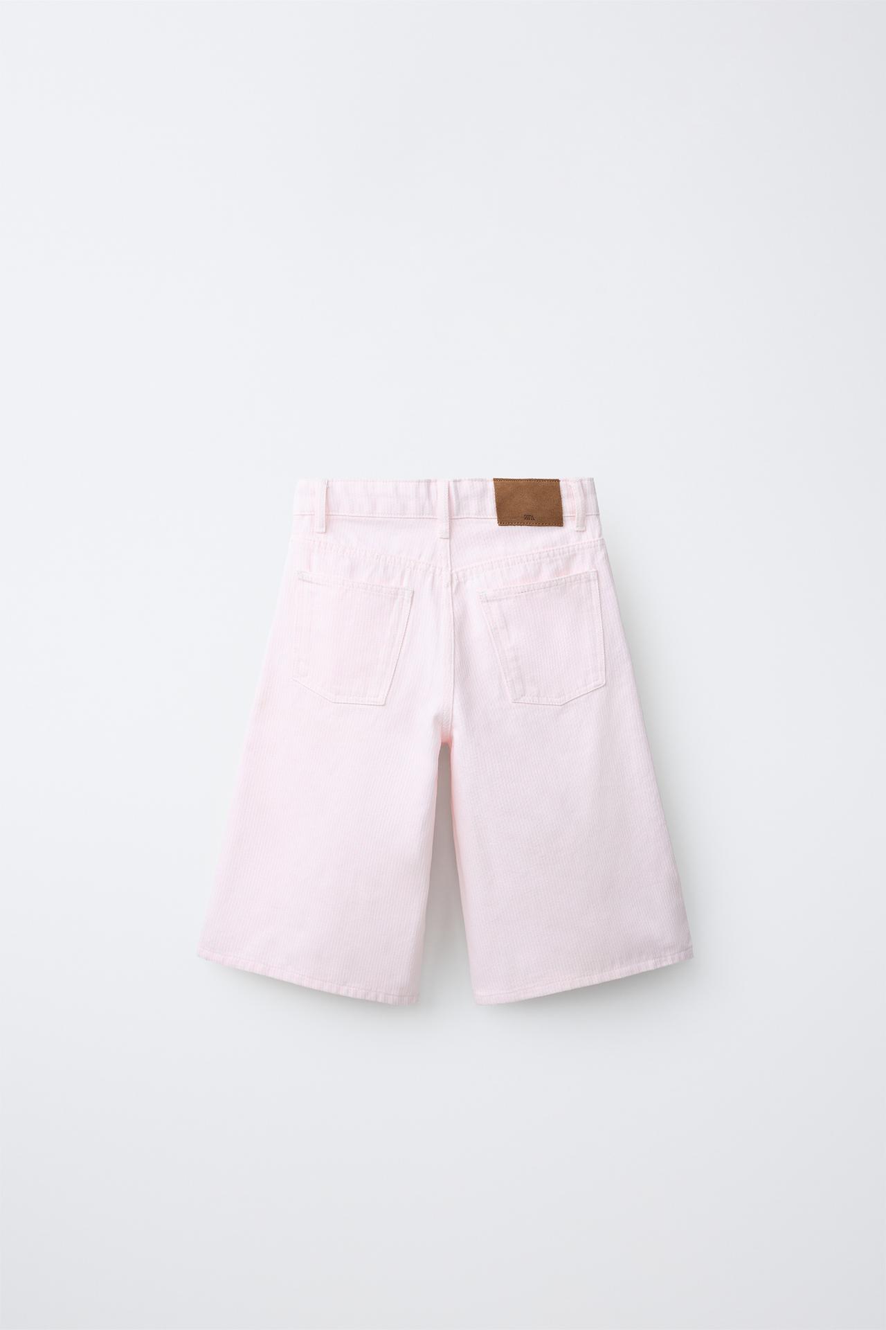 LONG STRIPED CARPENTER SHORTS — Pink / White