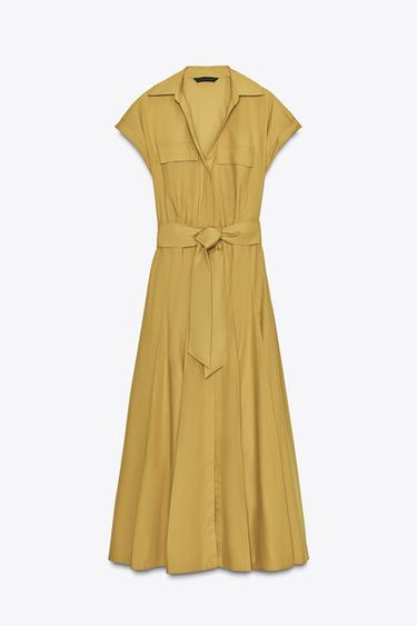 ROBE MIDI POPELINE - Moutarde de Zara - Image 6