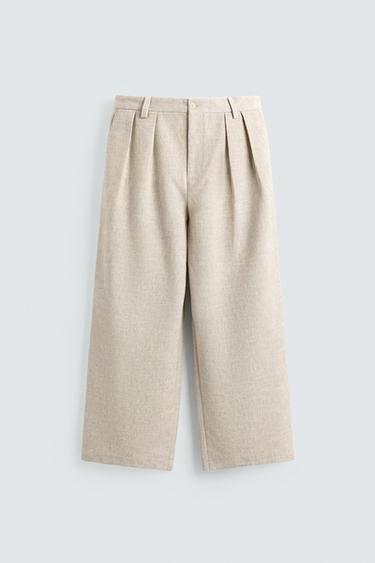 PANTALON COUPE DÉCONTRACTÉE À PLIS - Beige clair de Zara