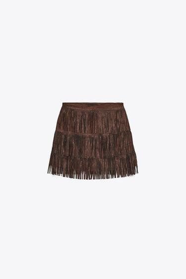 JUPE À FRANGES EFFET DAIM BRILLANT - Marron de Zara - Image 7