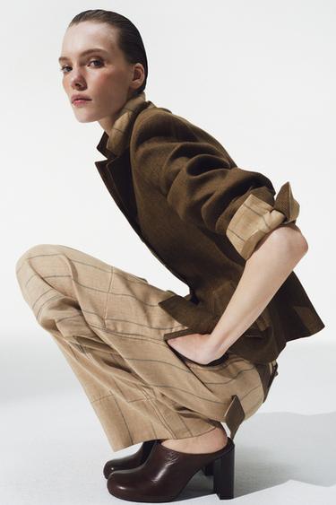 Zara 亞麻混紡西裝外套 ZW COLLECTION - 棕色