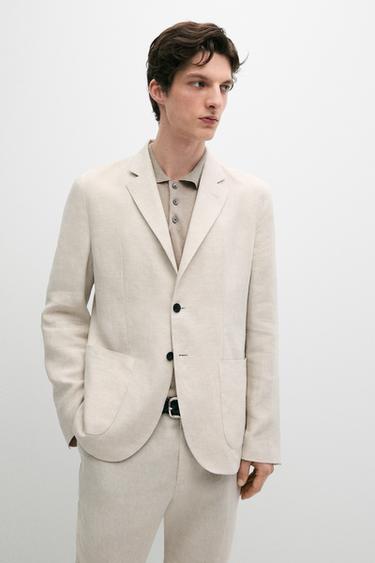 Zara 100% linen suit blazer with pocket details - Ecru