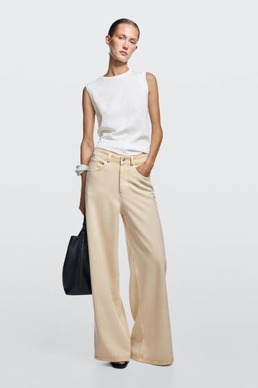 Jeans wide leg tiro bajo - Amarillo de Zara - Imagen 0