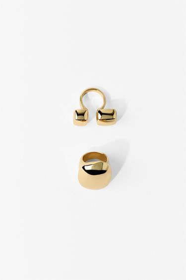 PACK OF 2 GEOMETRIC SHAPED RINGS - Golden by Zara