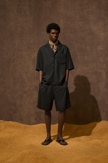 BERMUDA OVERSIZED LINO - VISCOSA - Negro de Zara - Imagen 0