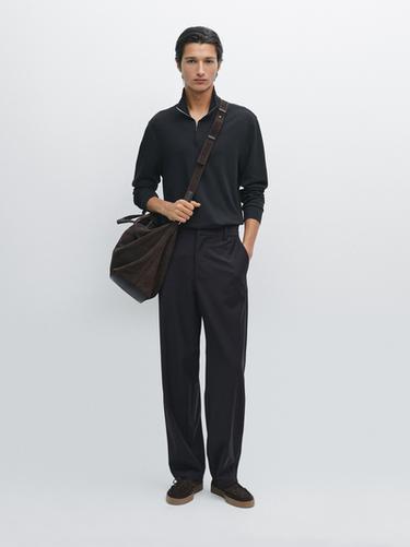 Zara Zipped high neck polo shirt - Navy blue