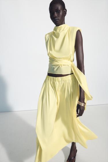 Zara ELASTIC LYOCELL BLEND MIDI SKIRT - Yellow
