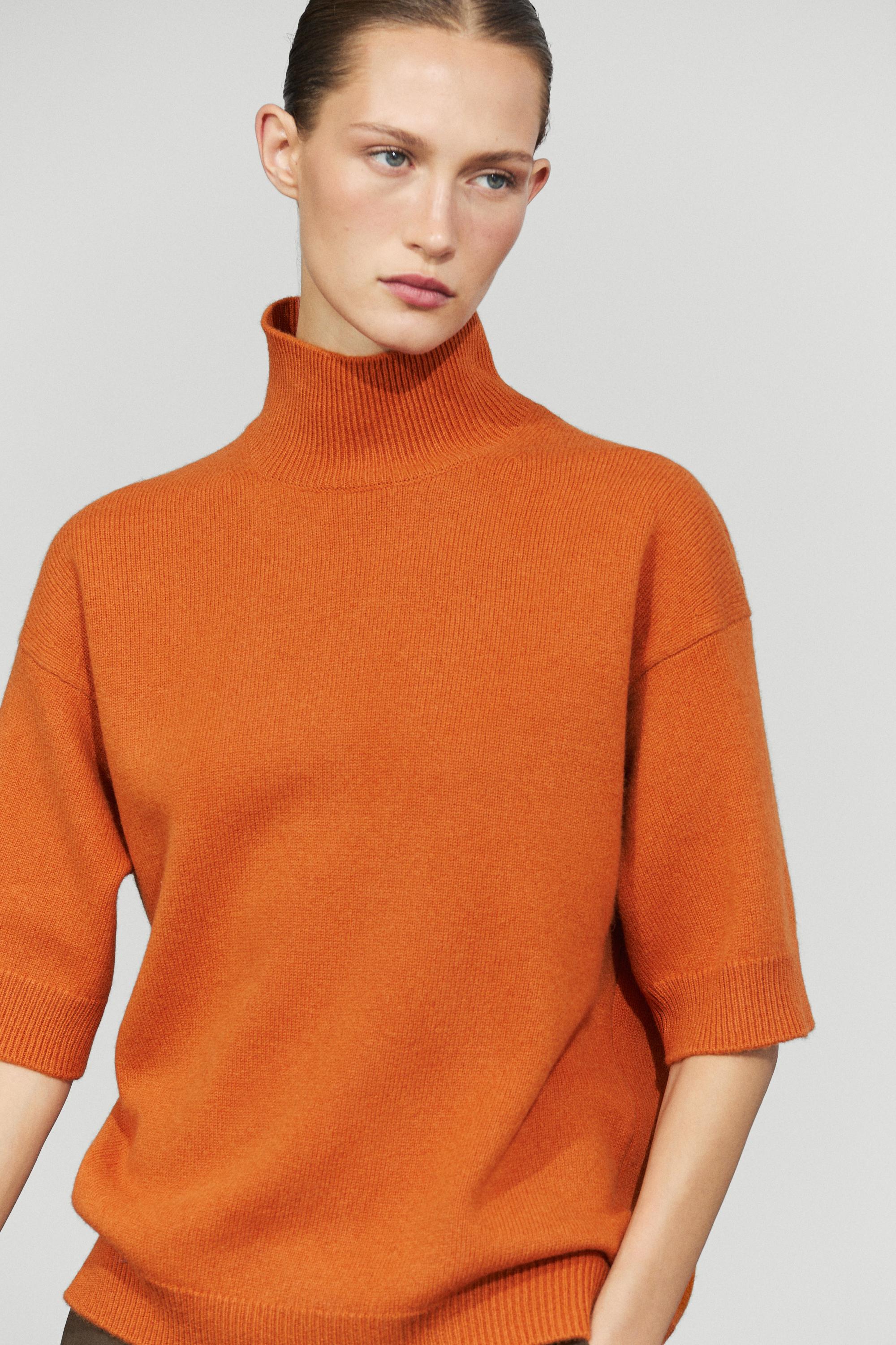 Oversize short sleeve knit sweater — Orange