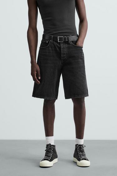 Zara STRAIGHT FIT DENIM SHORTS - Charcoal