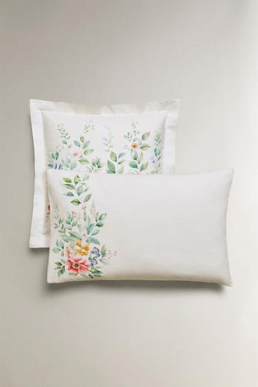 FLORAL PRINT COTTON PILLOWCASE - Oyster-white by Zara - Image 0