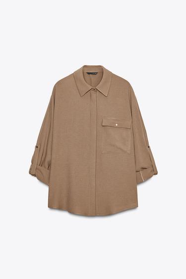 CAMISA FLUIDA MANGA REMANGADA - Marrón de Zara
