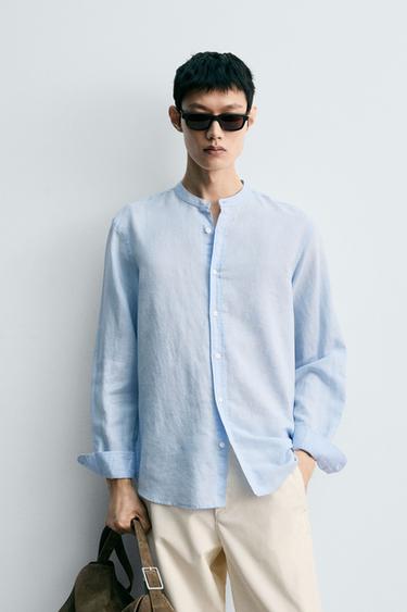 ÁO SƠ MI LINEN - COTTON DÁNG SUÔNG - Màu xanh da trời từ Zara