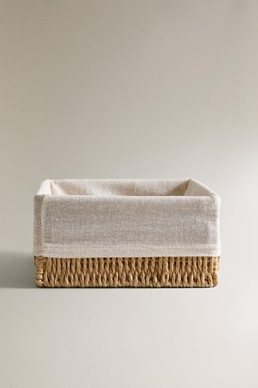 SQUARE FABRIC-LINED BASKET - Light beige by Zara