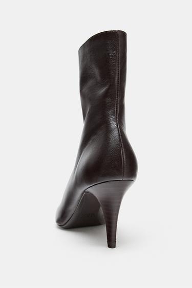 LEATHER HEELED ANKLE BOOTS - Brown by Zara - Image 5
