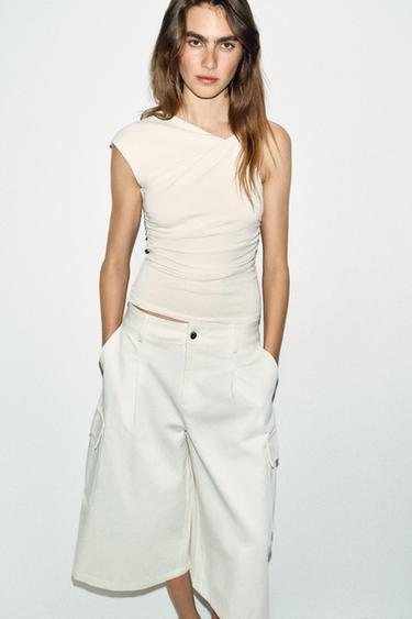 ASYMMETRIC DRAPED T-SHIRT - Ecru by Zara