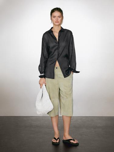 Chemisier léger semi-transparent 100 % ramie - Noir de Zara