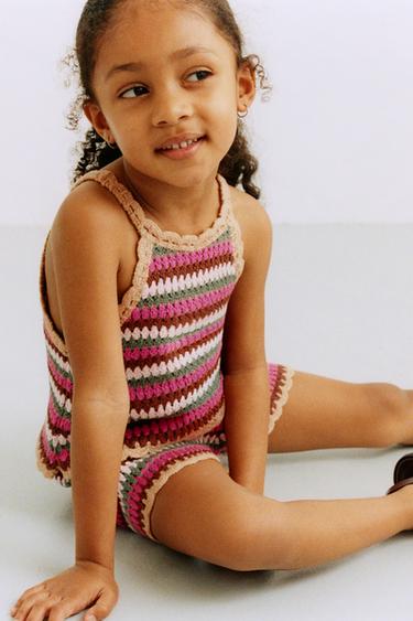 STRIPED CROCHET KNIT BERMUDA SHORTS - Multicoloured by Zara