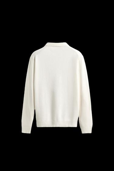 Zara COTTON LINEN BLEND KNIT POLO SHIRT - Ecru