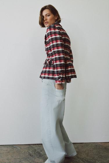 VESTE PEPLUM À CARREAUX ZW COLLECTION - Rouge de Zara - Image 2