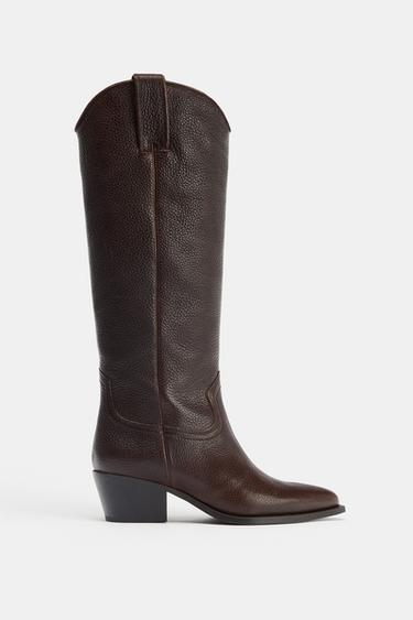 BOTTES HAUTES EN CUIR - Marron de Zara