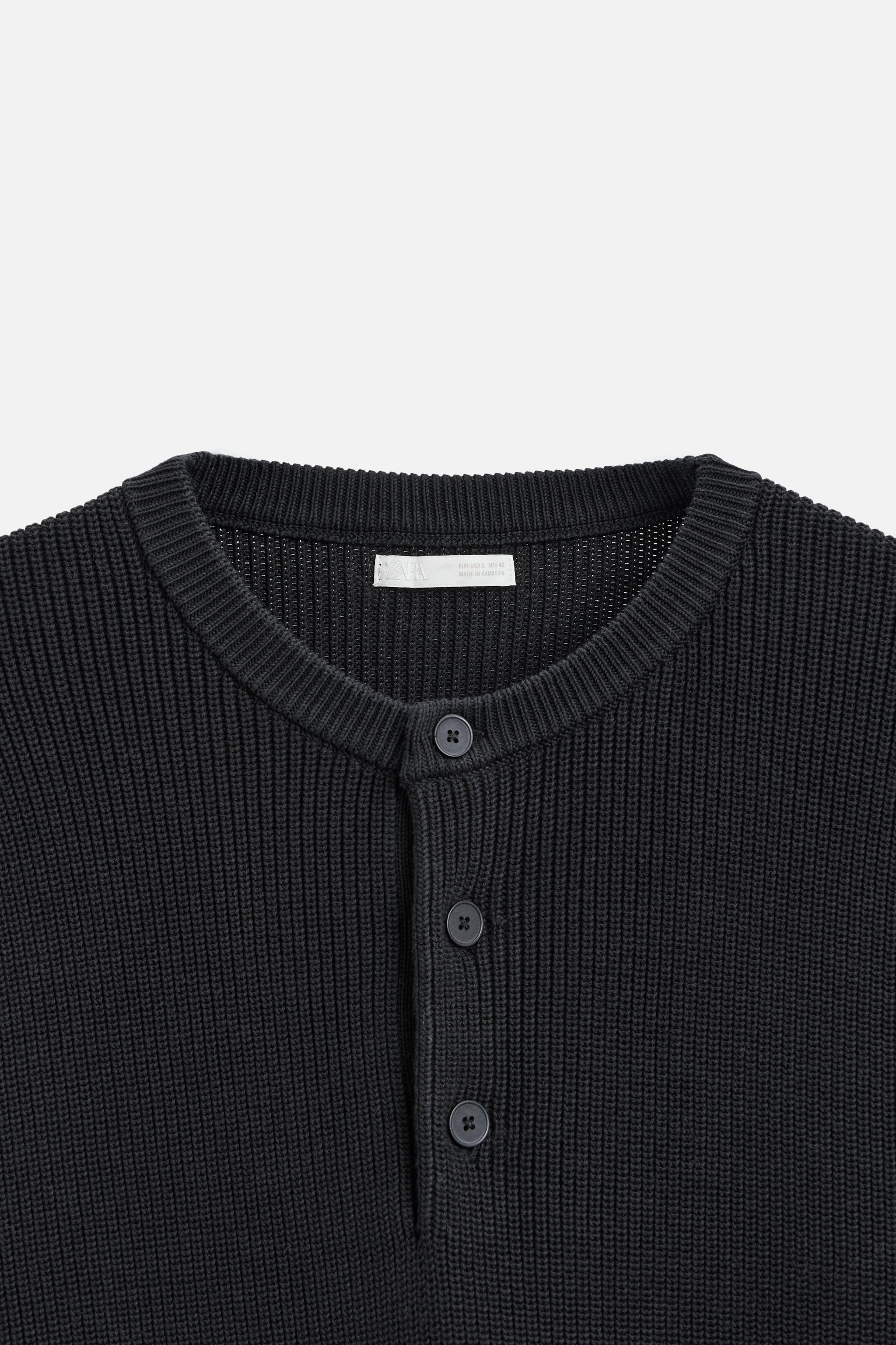ボタン ウラアミ ニットセーター - ダークグレー | ZARA Japan