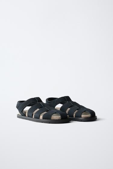 LEATHER CAGE SANDALS - Navy Blue by Zara