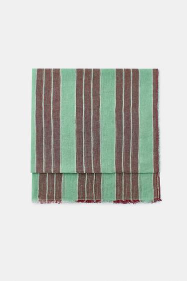 100% LINEN STRIPED SCARF - Mint by Zara