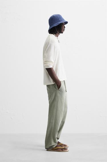 PANTALON EN COTON ET EN LIN - Kaki clair de Zara - Image 3
