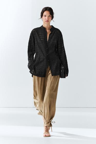 Zara Flowing embroidered shirt - Black - Image 0