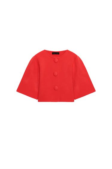 جاكيت محاك قصير - أحمر الخاص بـ Zara