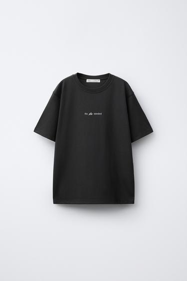 Zara TEXT PRINT T-SHIRT - Dark anthracite