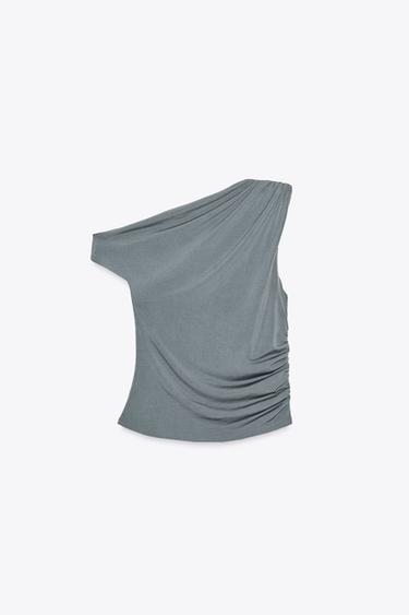 DRAPED CREPE TOP - Anthracite grey by Zara - Image 7