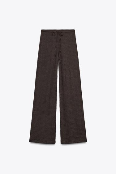 TEXTURED STRAIGHT-FIT TROUSERS - Chocolate by Zara