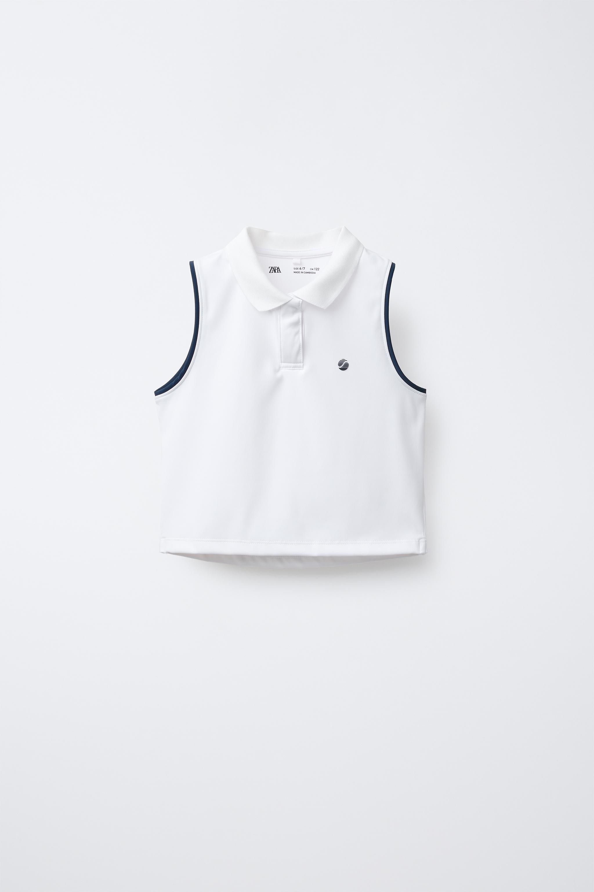未使用ノースリーブ ホワイト ポロシャツ コントラストパイピング付きポロシャツ - ホワイト | ZARA Japan