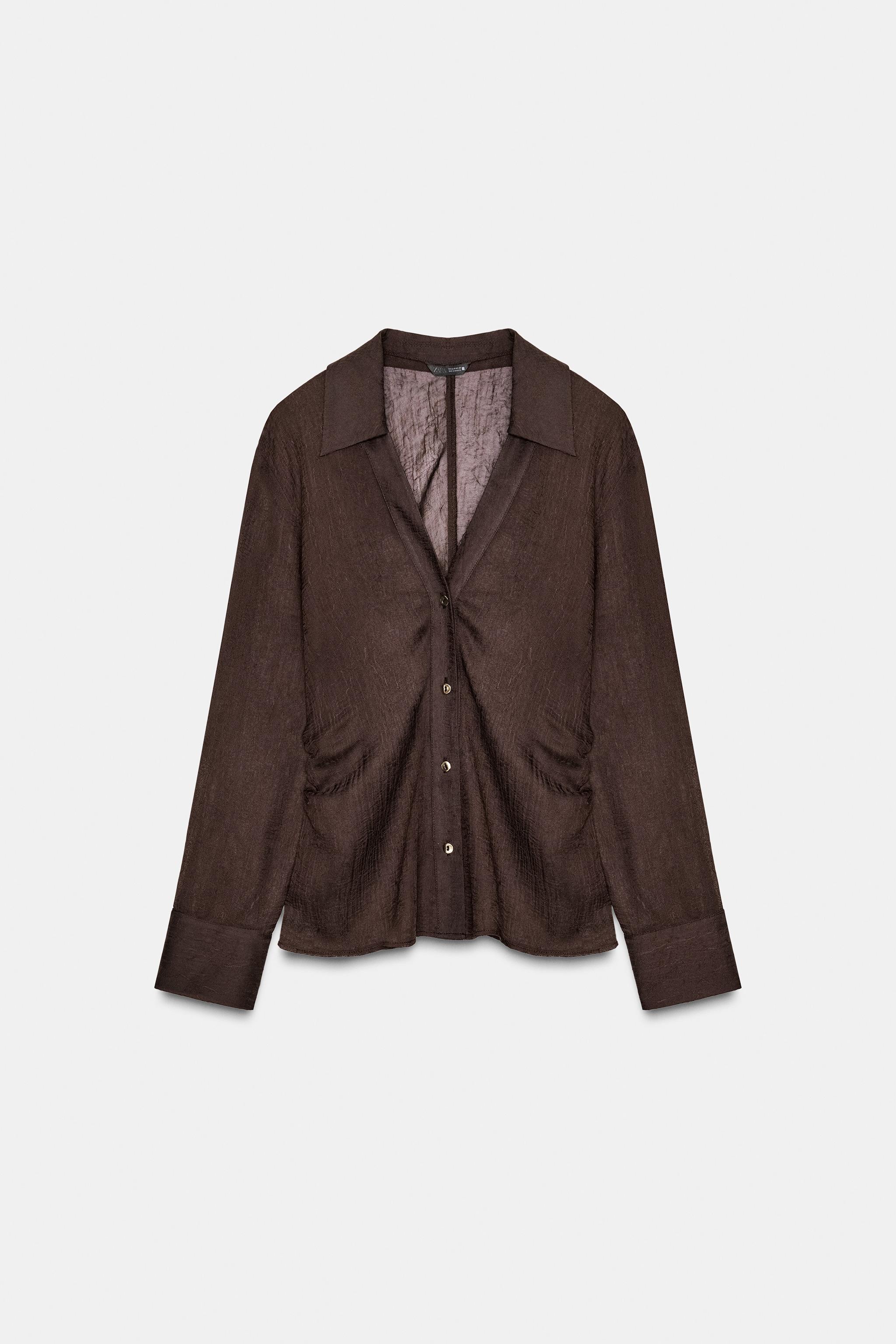 SEMI-SHEER DRAPED SHIRT - Brown | ZARA South Africa