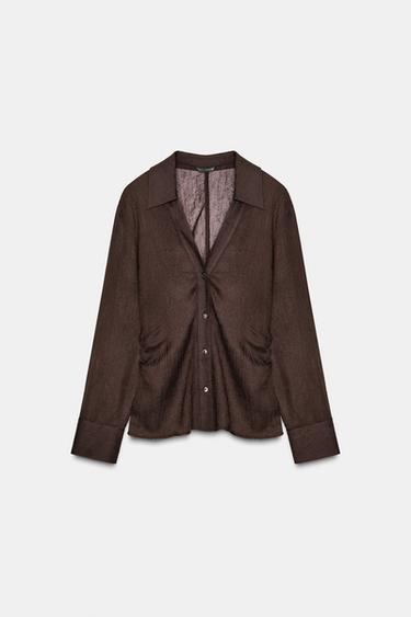 CAMISA SEMITRANSPARENTE DRAPEADOS - Marrón de Zara