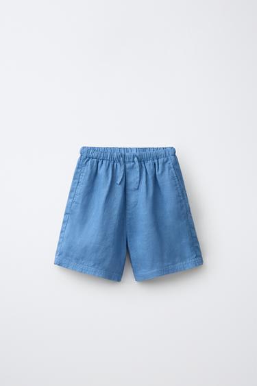 100% LINEN BERMUDA SHORTS - Ecru / Blue by Zara