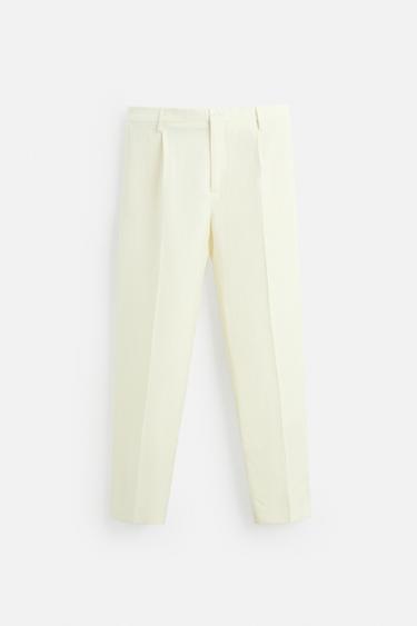 PANTALÓN ESPIGA LINO - LANA - Blanco roto de Zara