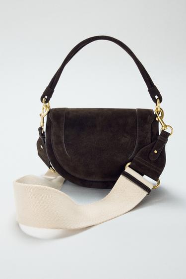 BOLSO PIEL BANDOLERA - Chocolate de Zara