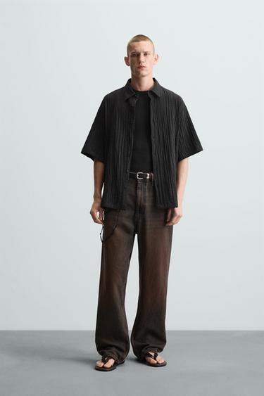 CAMISA JACQUARD EFECTO ARRUGADO - Negro de Zara - Imagen 0