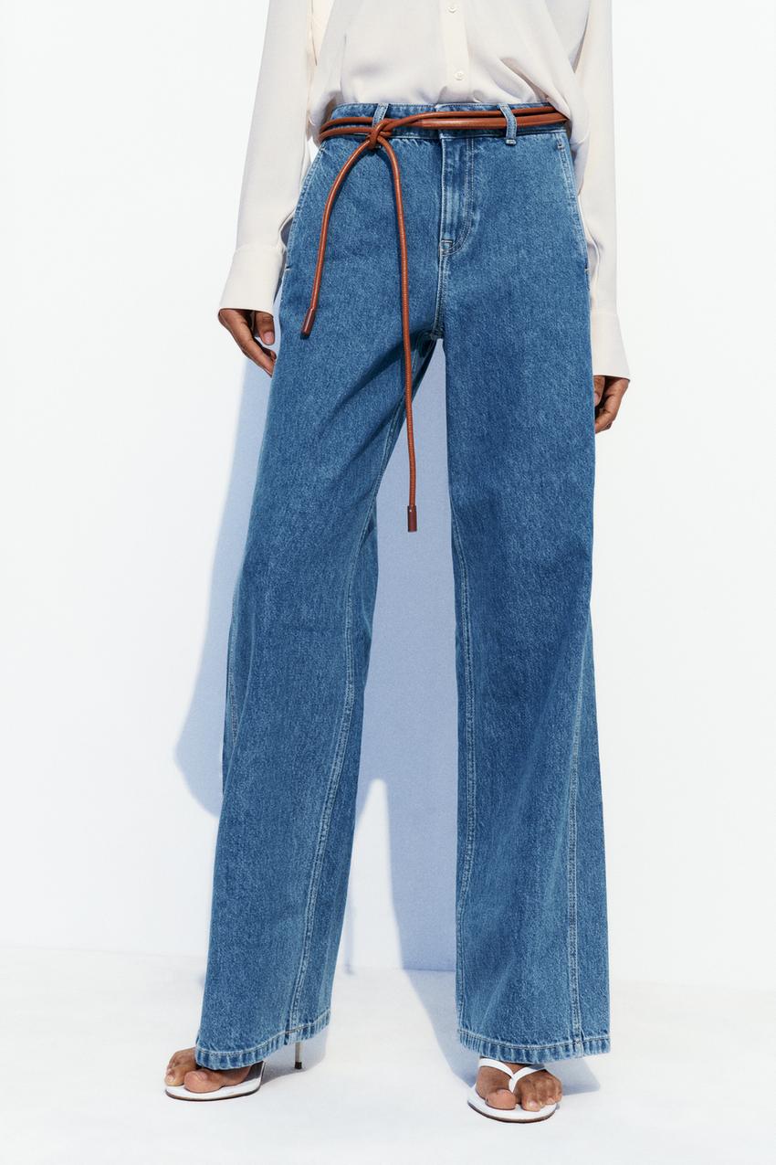 Buy Women Wide Leg Denim Pants High Waist Straight Oversized Plus Size Baggy  Flared Jeans Trousers (Dark Blue, M) at