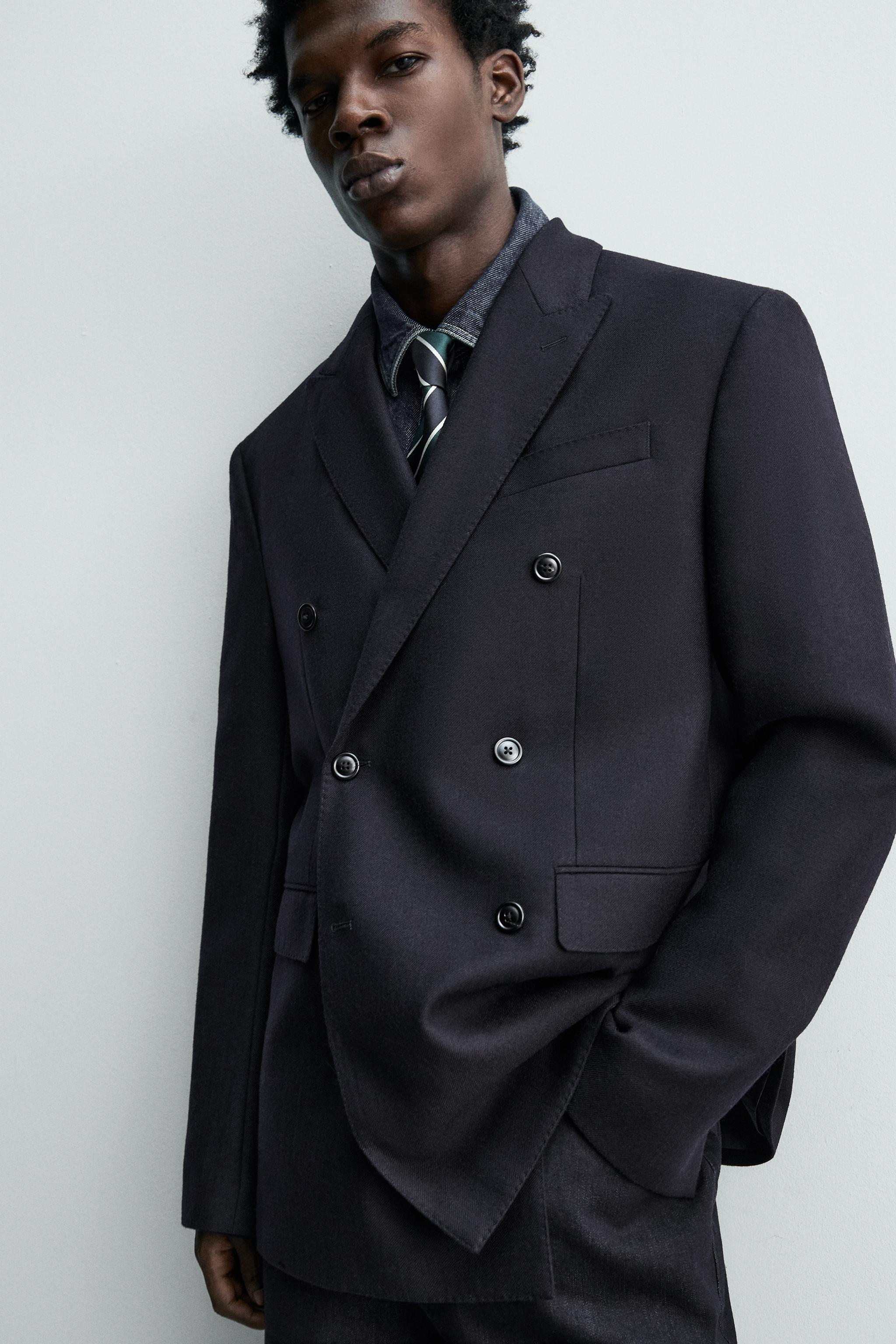 DOUBLE BREASTED 100% WOOL FLANNEL BLAZER